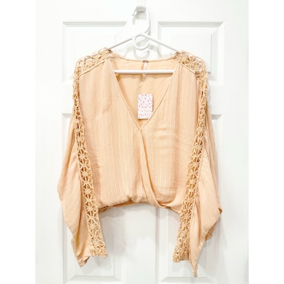 Free People Runaway Cropped Crochet Sleeve Top